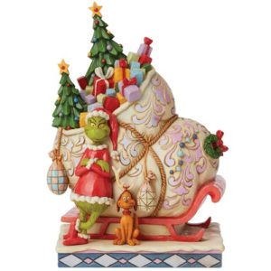 Dr. Seuss Grinch and Max Standing by Sleigh Jim Shore Statue