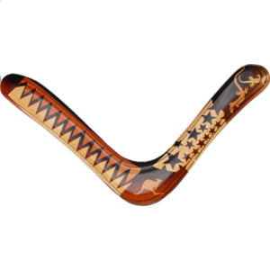 Blue Angel – decorated wood boomerang – Right Handed