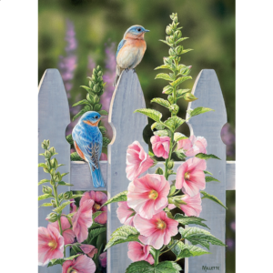Bluebirds and Hollyhocks