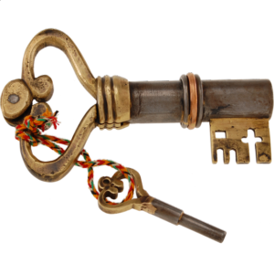 Key Shaped Iron & Brass Puzzle Lock