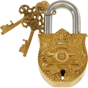Brass Puzzle Trick Padlock – Coat of Arms