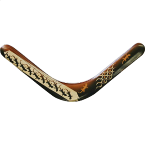 Pelican – decorated wood boomerang – Right Handed