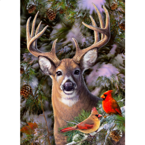 One Deer Two Cardinals – Large Piece