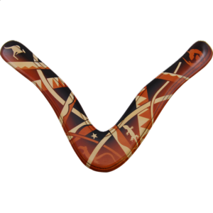Aussie Fever – decorated wood boomerang – Right Handed