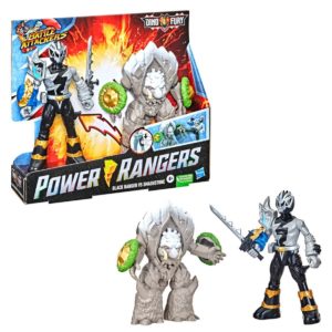 Power Rangers Dino Fury Battle Attackers 2-Pack Black Ranger vs. Smashstone Kicking Action Figures
